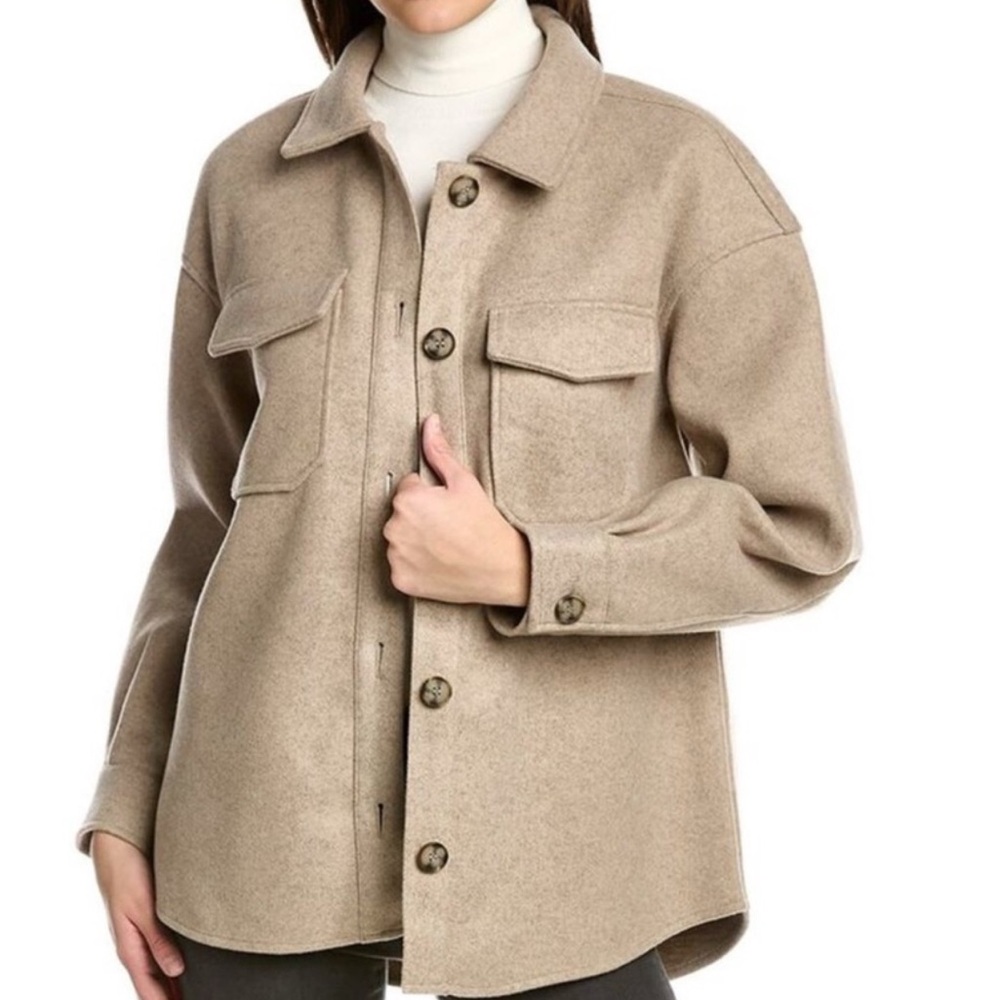 Avec Les Filles Boyfriend Shacket Oat Melange Tan Brushed Shirt Jacket Small